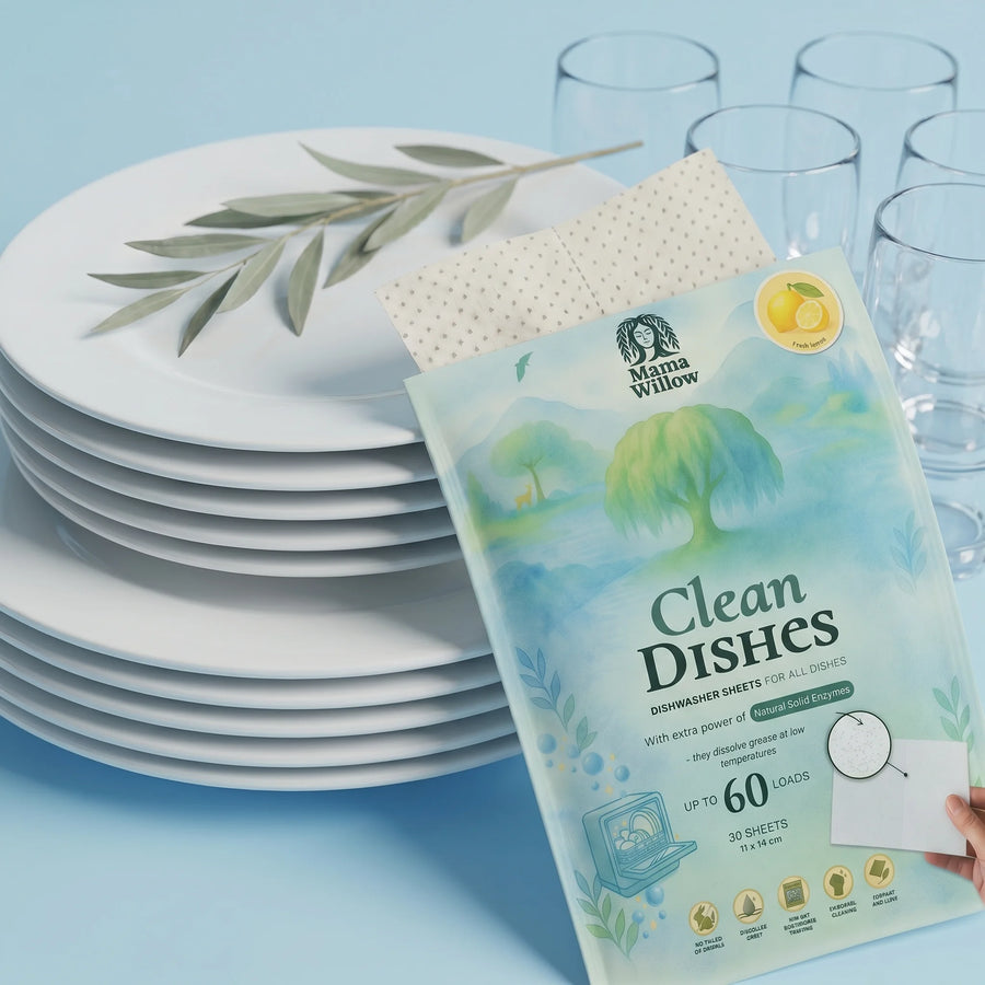 Clean Dishes neben sauberen Tellern