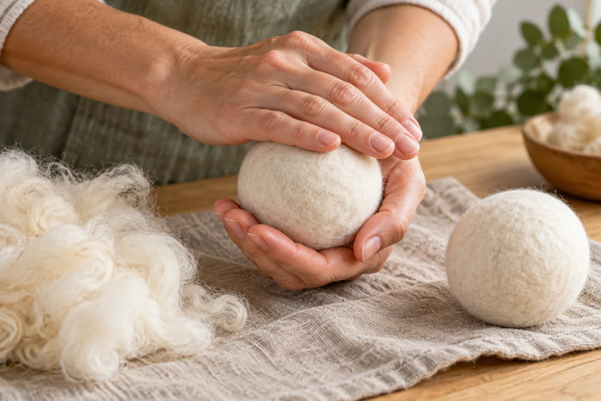 Symbolbild: Hände formen und verdichten einen Wollball