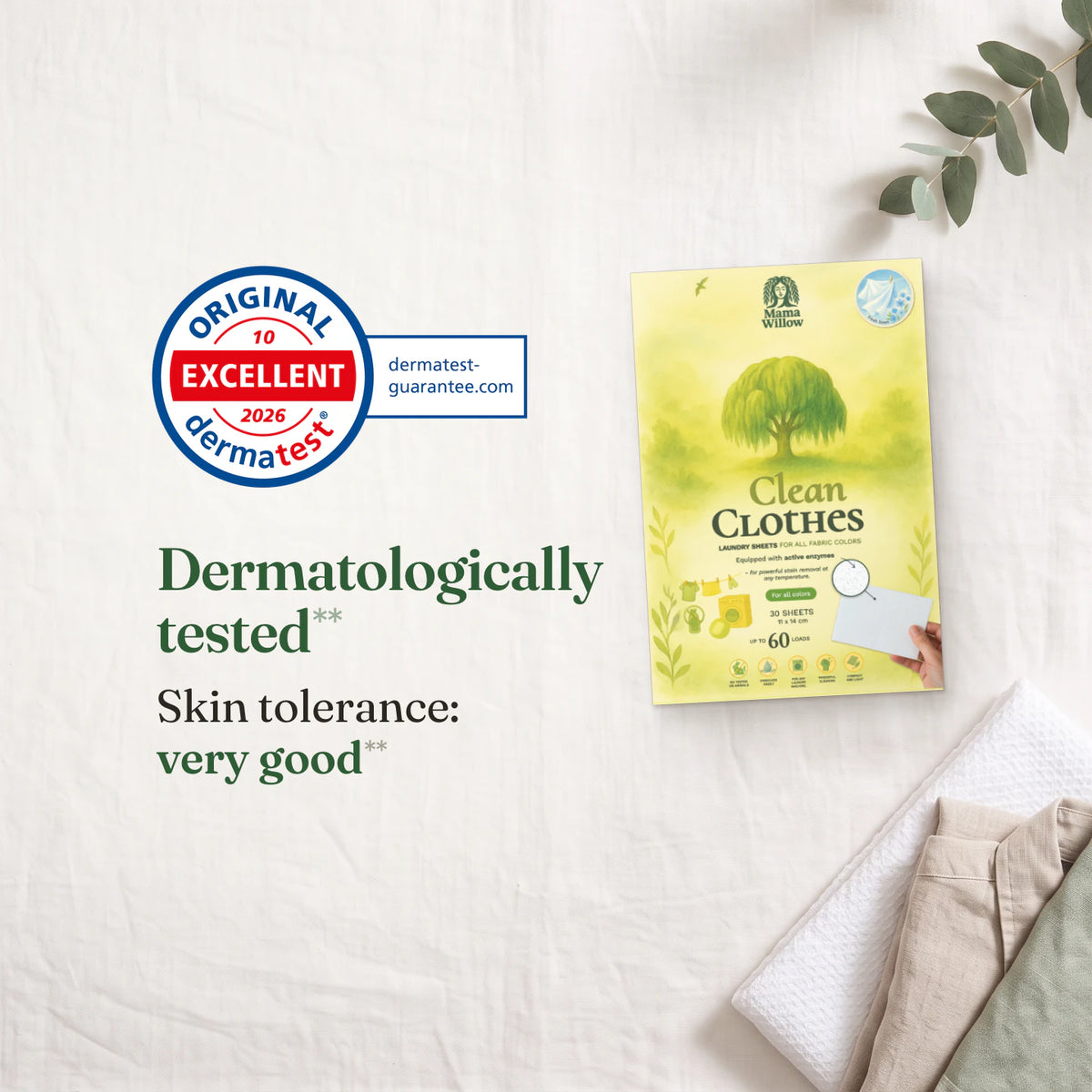 Laundry Sheets Linen: Dermatologically tested**, Skin tolerance: very good**, Dermatest 10/2026