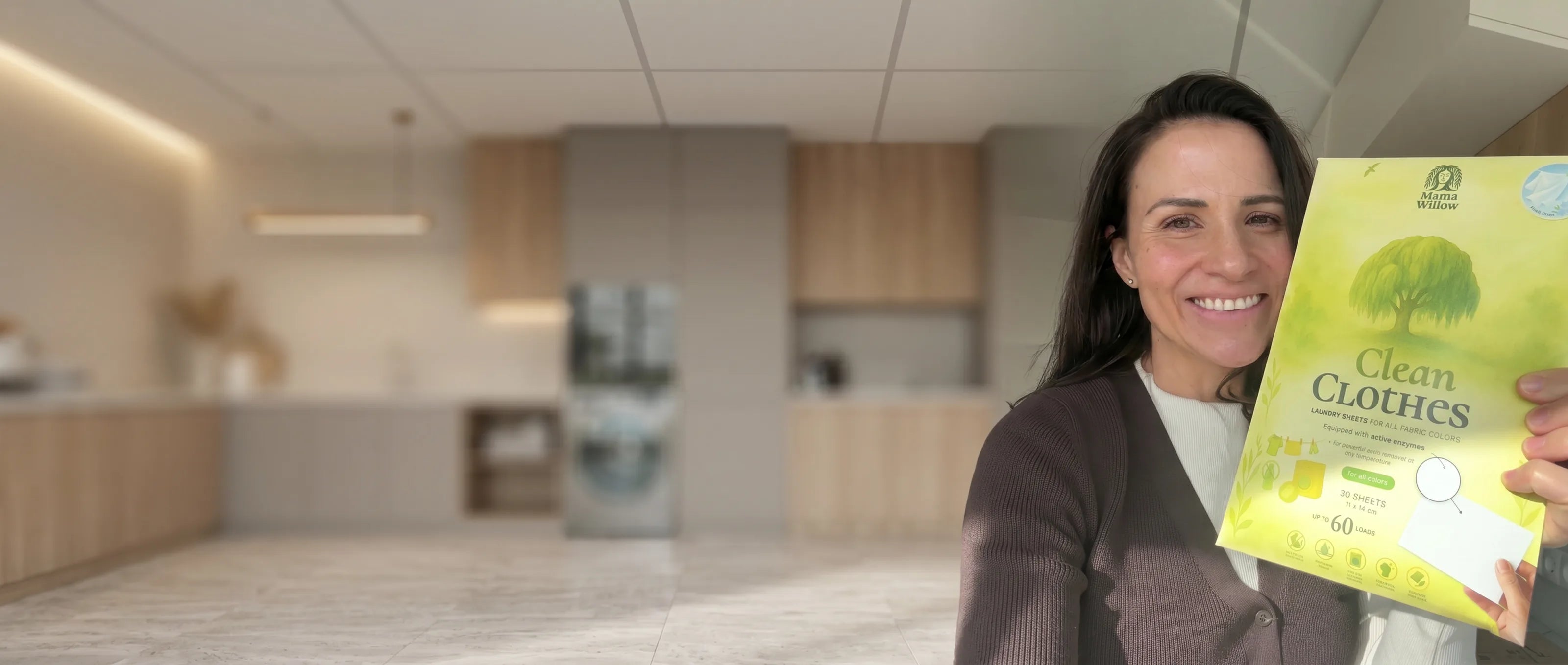 Lena holding MamaWillow® Clean Clothes