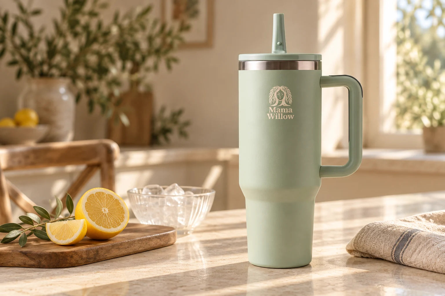 MamaWillow Tumbler in a sunlit kitchen
